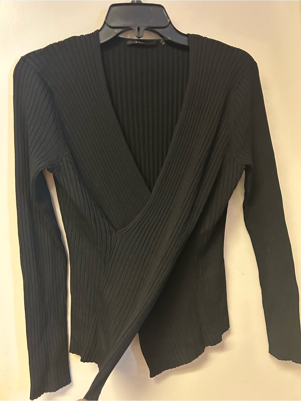 Cyrus’s Women’s Ribbed Wrap V-Neck Long Sleeve Top - Black